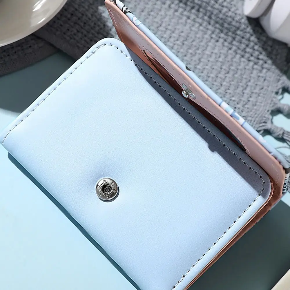 PU Leather Money Coin Purse Mini INS Style 3 Folds Credit Card Holoder Cute Kitten Dog Card Wallets for Girls Students Gift