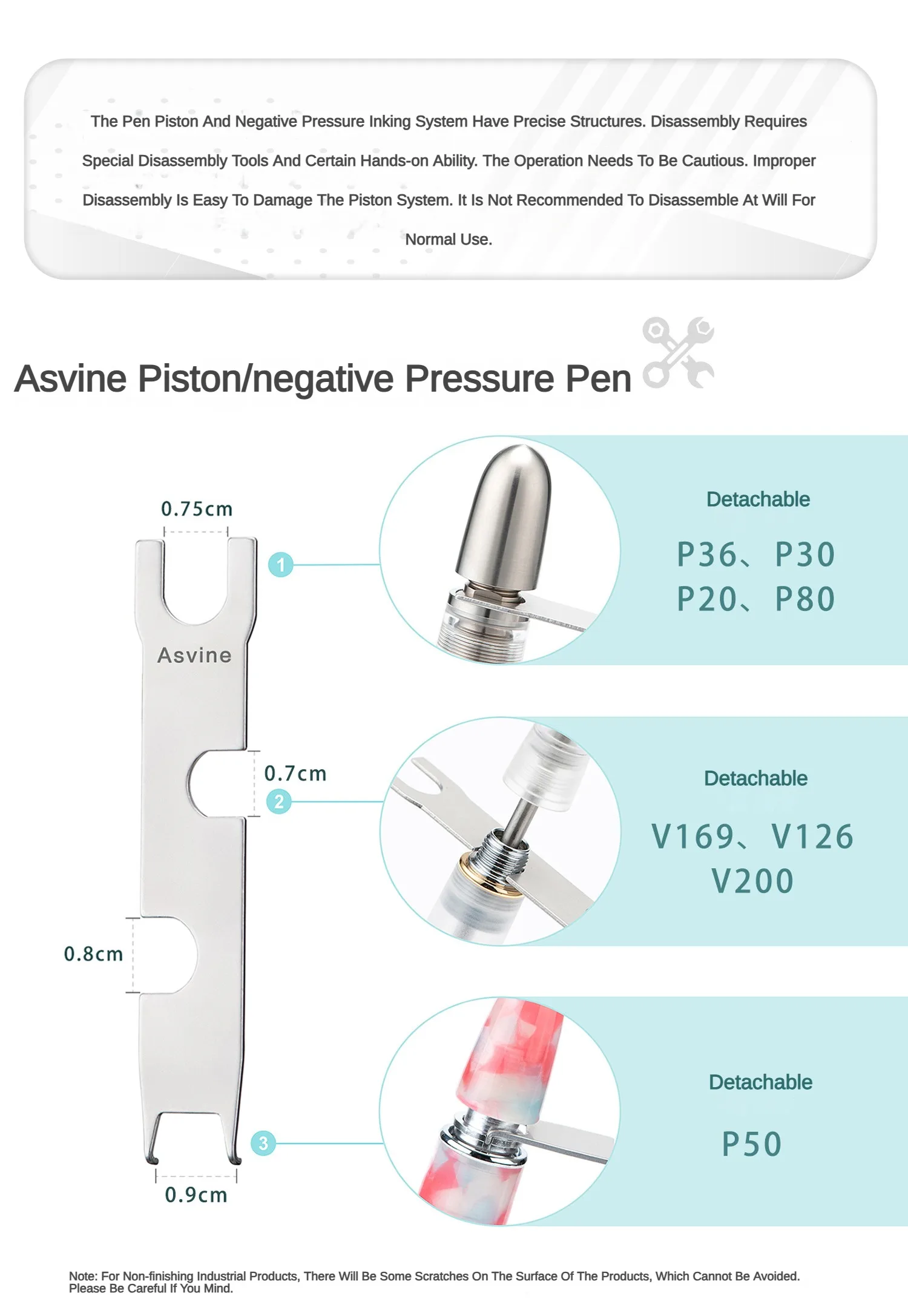 Metal Sliver Removing Tools Wrench for Asvine P20 P36 P30 P50 V169 Piston and Vacuum Fountain Pens School Office Stationery
