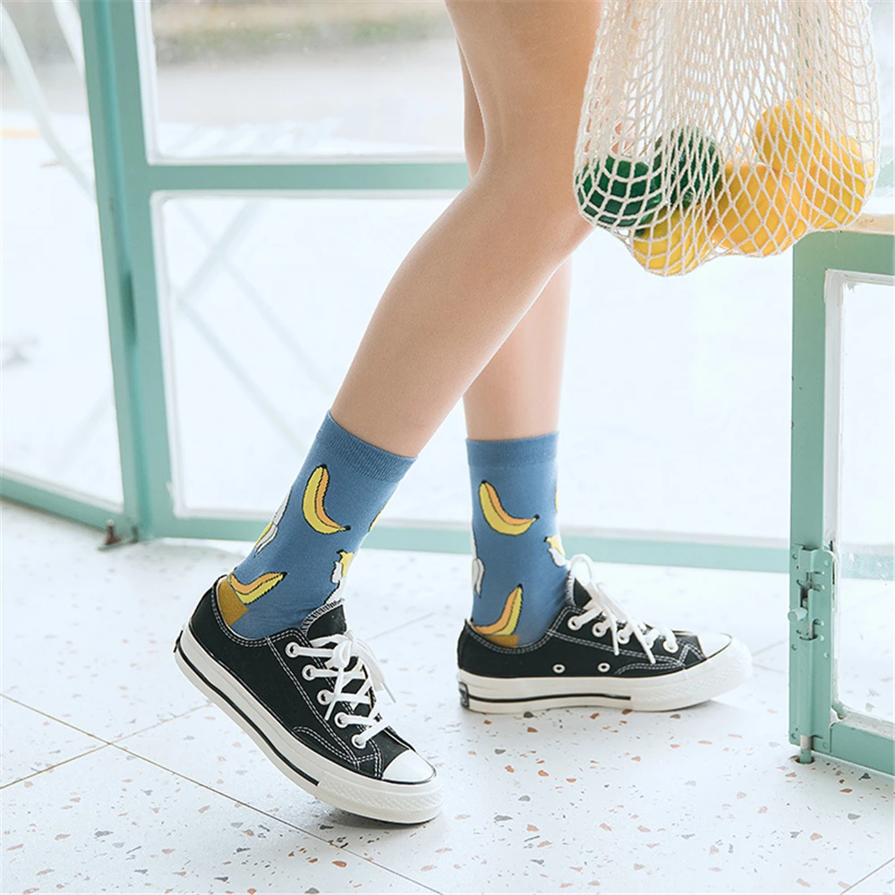 New Korean Women Socks Cute Fruit Cartoon Avocado Banana Watermelon Lemon Soft Cotton Funny Street Socks Christmas Gift Dropship
