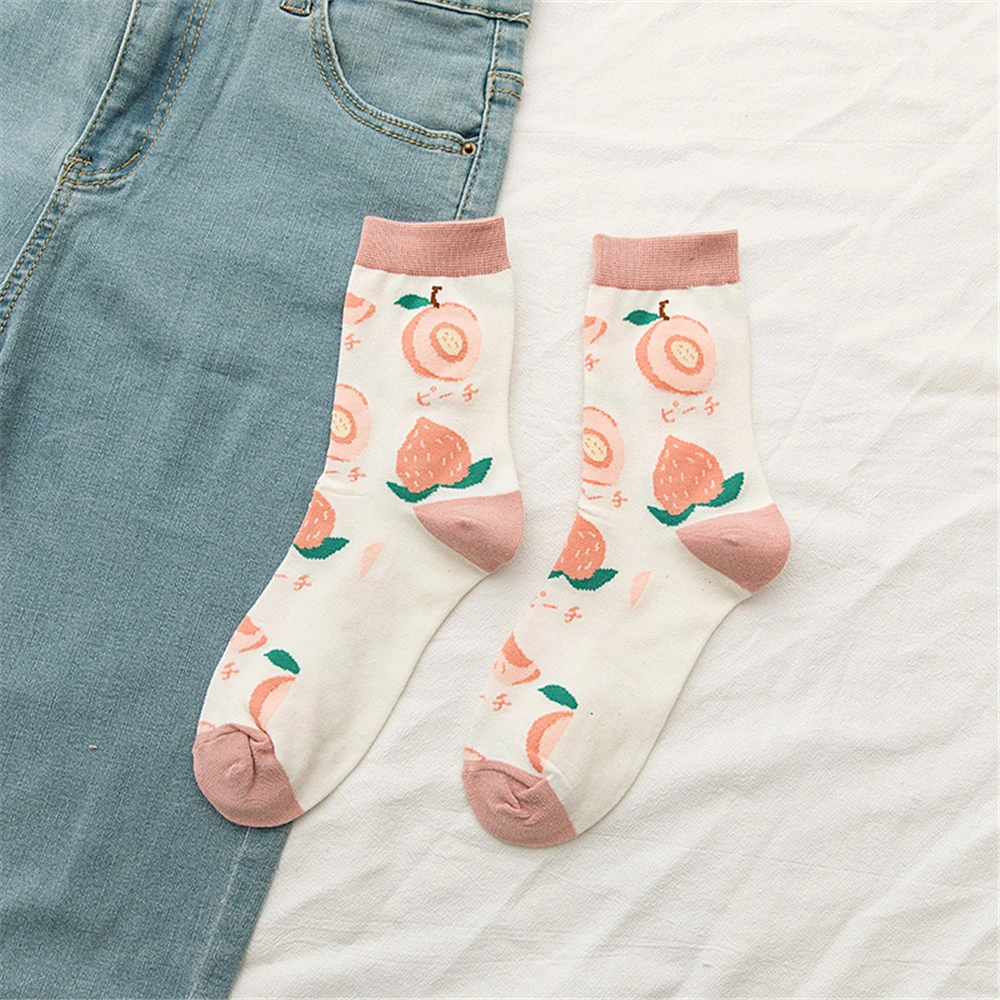 New Korean Women Socks Cute Fruit Cartoon Avocado Banana Watermelon Lemon Soft Cotton Funny Street Socks Christmas Gift Dropship