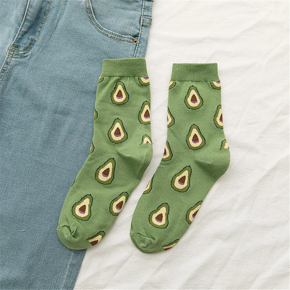New Korean Women Socks Cute Fruit Cartoon Avocado Banana Watermelon Lemon Soft Cotton Funny Street Socks Christmas Gift Dropship