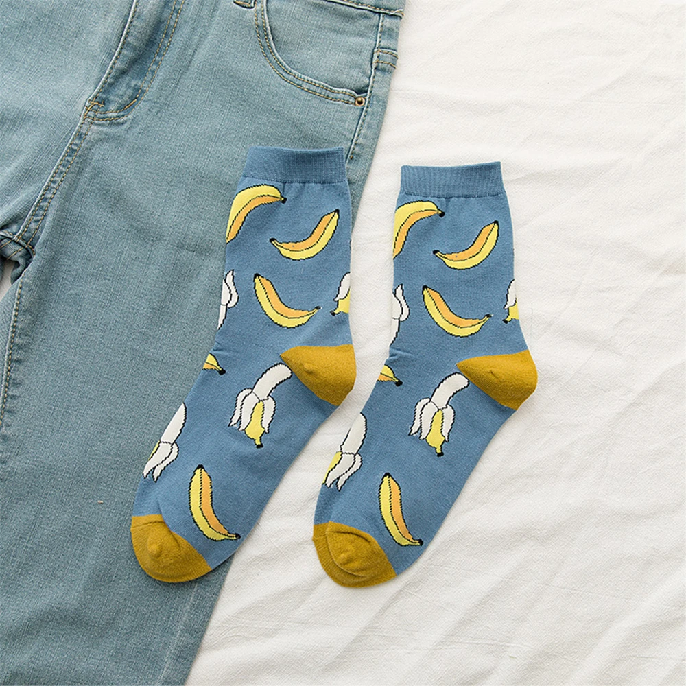 New Korean Women Socks Cute Fruit Cartoon Avocado Banana Watermelon Lemon Soft Cotton Funny Street Socks Christmas Gift Dropship