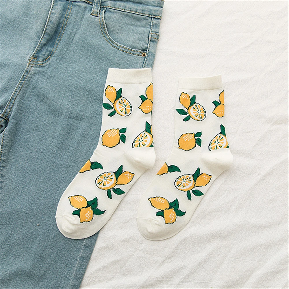New Korean Women Socks Cute Fruit Cartoon Avocado Banana Watermelon Lemon Soft Cotton Funny Street Socks Christmas Gift Dropship