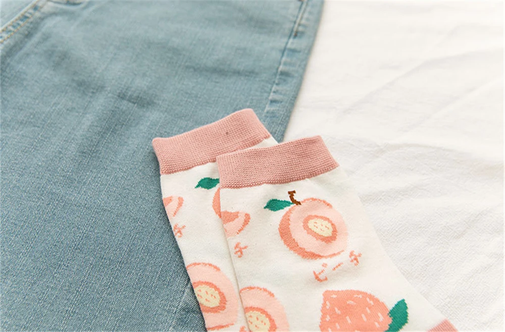 New Korean Women Socks Cute Fruit Cartoon Avocado Banana Watermelon Lemon Soft Cotton Funny Street Socks Christmas Gift Dropship