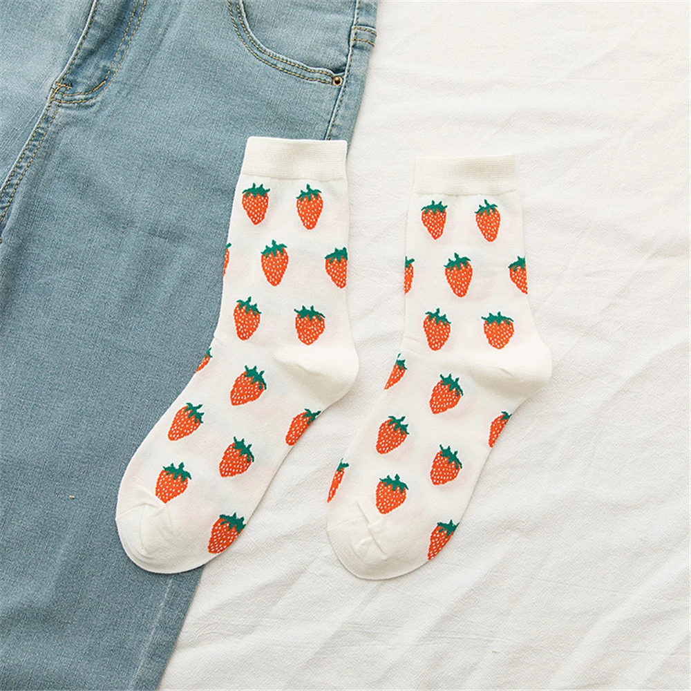 New Korean Women Socks Cute Fruit Cartoon Avocado Banana Watermelon Lemon Soft Cotton Funny Street Socks Christmas Gift Dropship