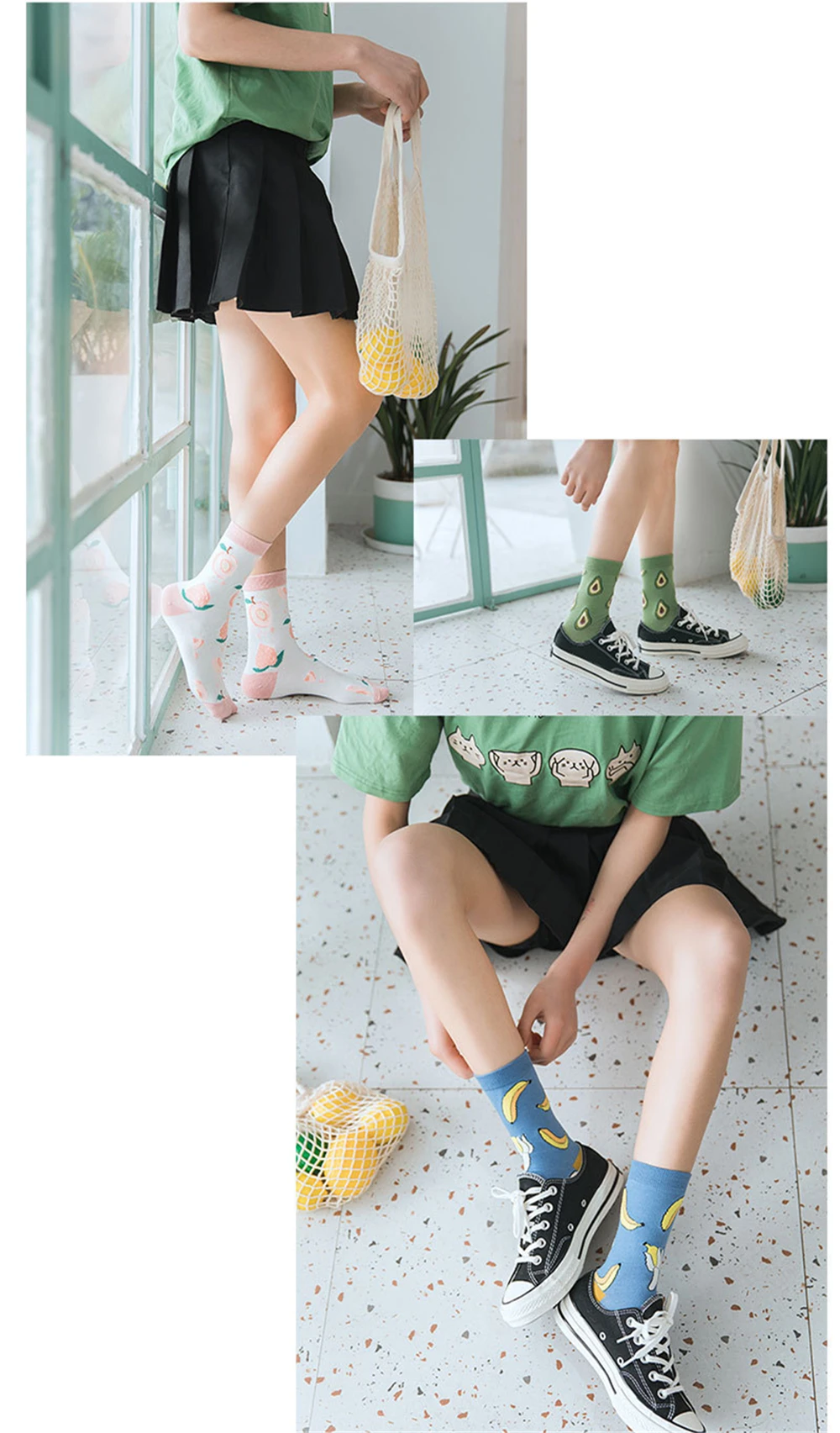 New Korean Women Socks Cute Fruit Cartoon Avocado Banana Watermelon Lemon Soft Cotton Funny Street Socks Christmas Gift Dropship