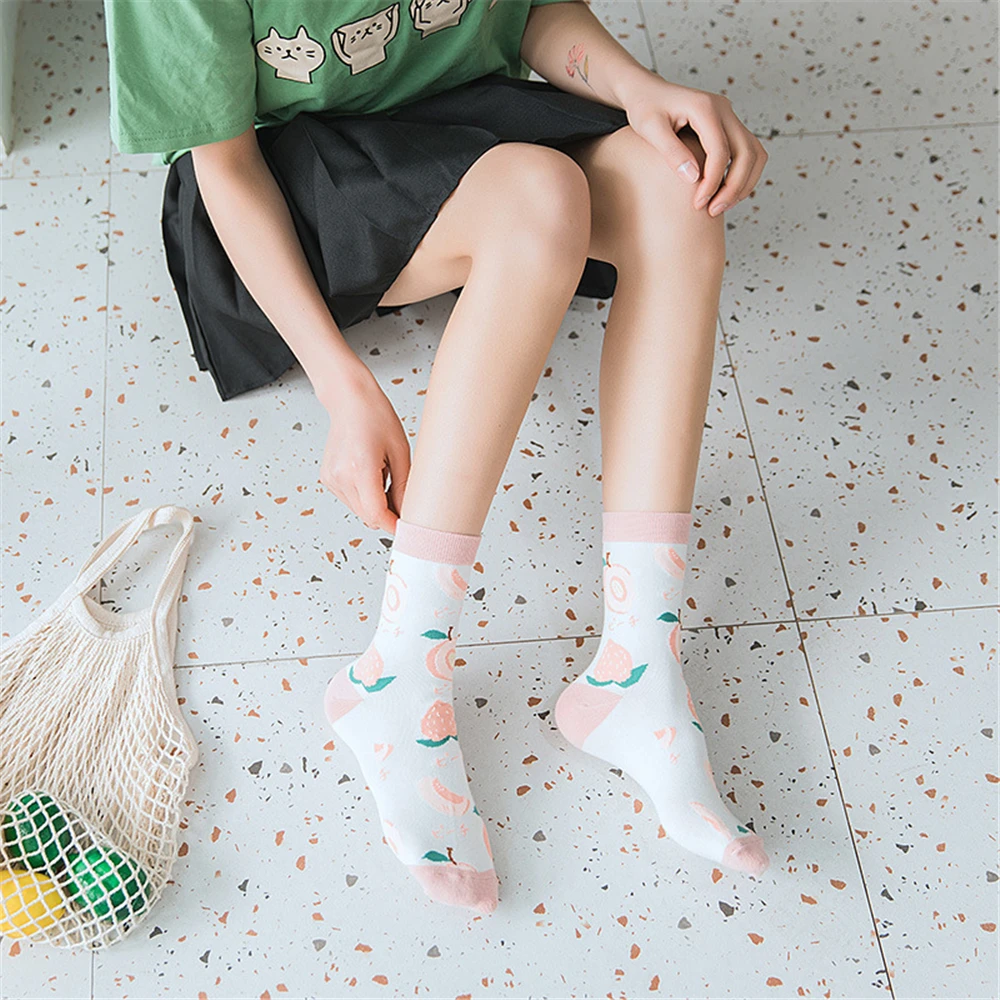 New Korean Women Socks Cute Fruit Cartoon Avocado Banana Watermelon Lemon Soft Cotton Funny Street Socks Christmas Gift Dropship