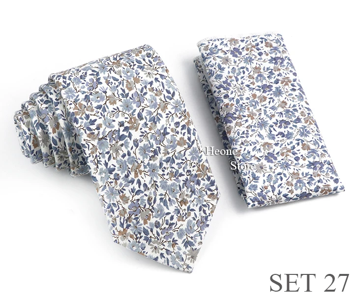 Novelty Floral Cotton Mens Casual Tie Set Fit Wedding Party Green Pink Blue Necktie Pocket Square Romantic Gravata Accessory