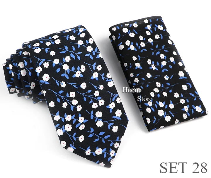 Novelty Floral Cotton Mens Casual Tie Set Fit Wedding Party Green Pink Blue Necktie Pocket Square Romantic Gravata Accessory