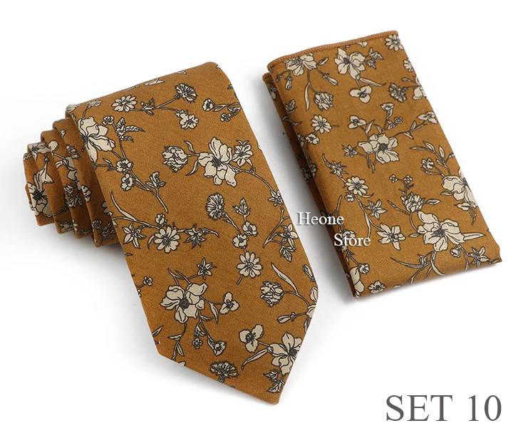 Novelty Floral Cotton Mens Casual Tie Set Fit Wedding Party Green Pink Blue Necktie Pocket Square Romantic Gravata Accessory
