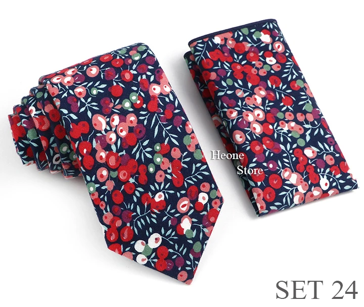 Novelty Floral Cotton Mens Casual Tie Set Fit Wedding Party Green Pink Blue Necktie Pocket Square Romantic Gravata Accessory