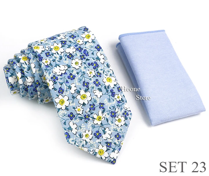 Novelty Floral Cotton Mens Casual Tie Set Fit Wedding Party Green Pink Blue Necktie Pocket Square Romantic Gravata Accessory