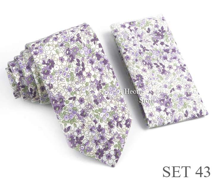 Novelty Floral Cotton Mens Casual Tie Set Fit Wedding Party Green Pink Blue Necktie Pocket Square Romantic Gravata Accessory