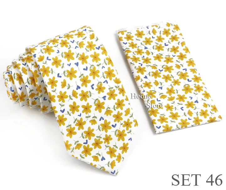 Novelty Floral Cotton Mens Casual Tie Set Fit Wedding Party Green Pink Blue Necktie Pocket Square Romantic Gravata Accessory