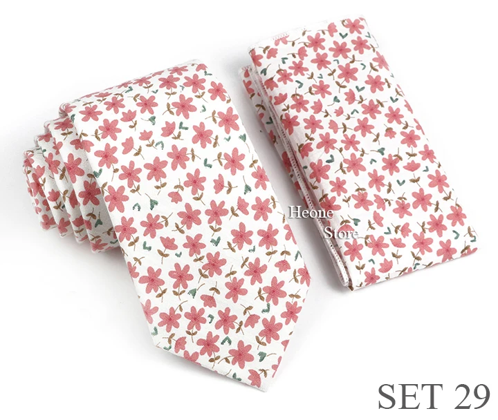 Novelty Floral Cotton Mens Casual Tie Set Fit Wedding Party Green Pink Blue Necktie Pocket Square Romantic Gravata Accessory