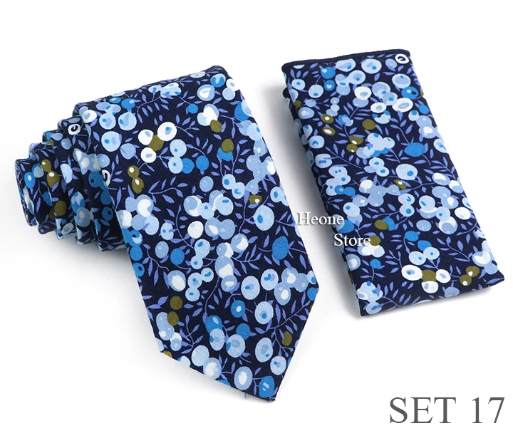 Novelty Floral Cotton Mens Casual Tie Set Fit Wedding Party Green Pink Blue Necktie Pocket Square Romantic Gravata Accessory