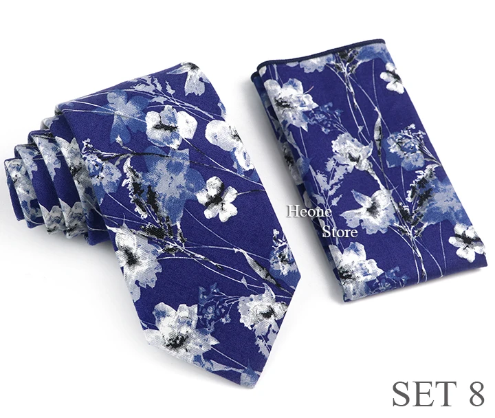 Novelty Floral Cotton Mens Casual Tie Set Fit Wedding Party Green Pink Blue Necktie Pocket Square Romantic Gravata Accessory