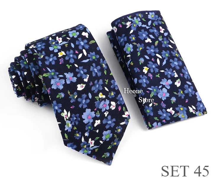Novelty Floral Cotton Mens Casual Tie Set Fit Wedding Party Green Pink Blue Necktie Pocket Square Romantic Gravata Accessory