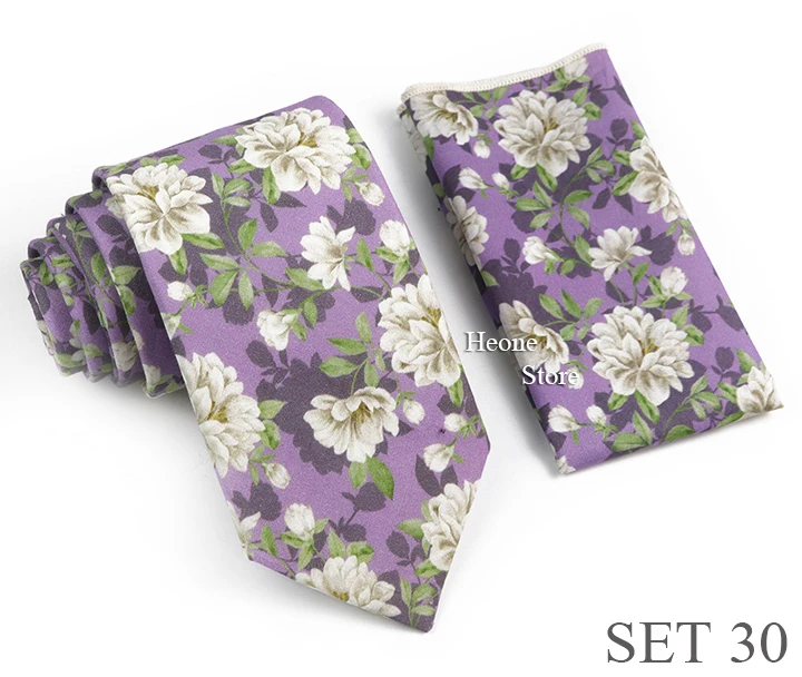 Novelty Floral Cotton Mens Casual Tie Set Fit Wedding Party Green Pink Blue Necktie Pocket Square Romantic Gravata Accessory