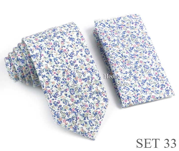 Novelty Floral Cotton Mens Casual Tie Set Fit Wedding Party Green Pink Blue Necktie Pocket Square Romantic Gravata Accessory