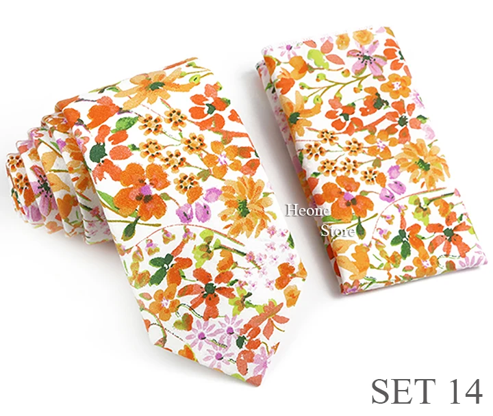 Novelty Floral Cotton Mens Casual Tie Set Fit Wedding Party Green Pink Blue Necktie Pocket Square Romantic Gravata Accessory