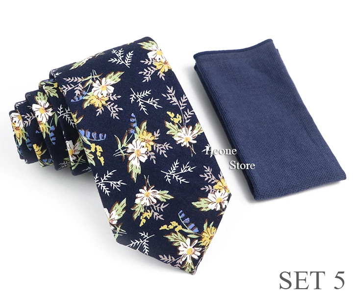 Novelty Floral Cotton Mens Casual Tie Set Fit Wedding Party Green Pink Blue Necktie Pocket Square Romantic Gravata Accessory