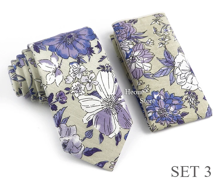 Novelty Floral Cotton Mens Casual Tie Set Fit Wedding Party Green Pink Blue Necktie Pocket Square Romantic Gravata Accessory