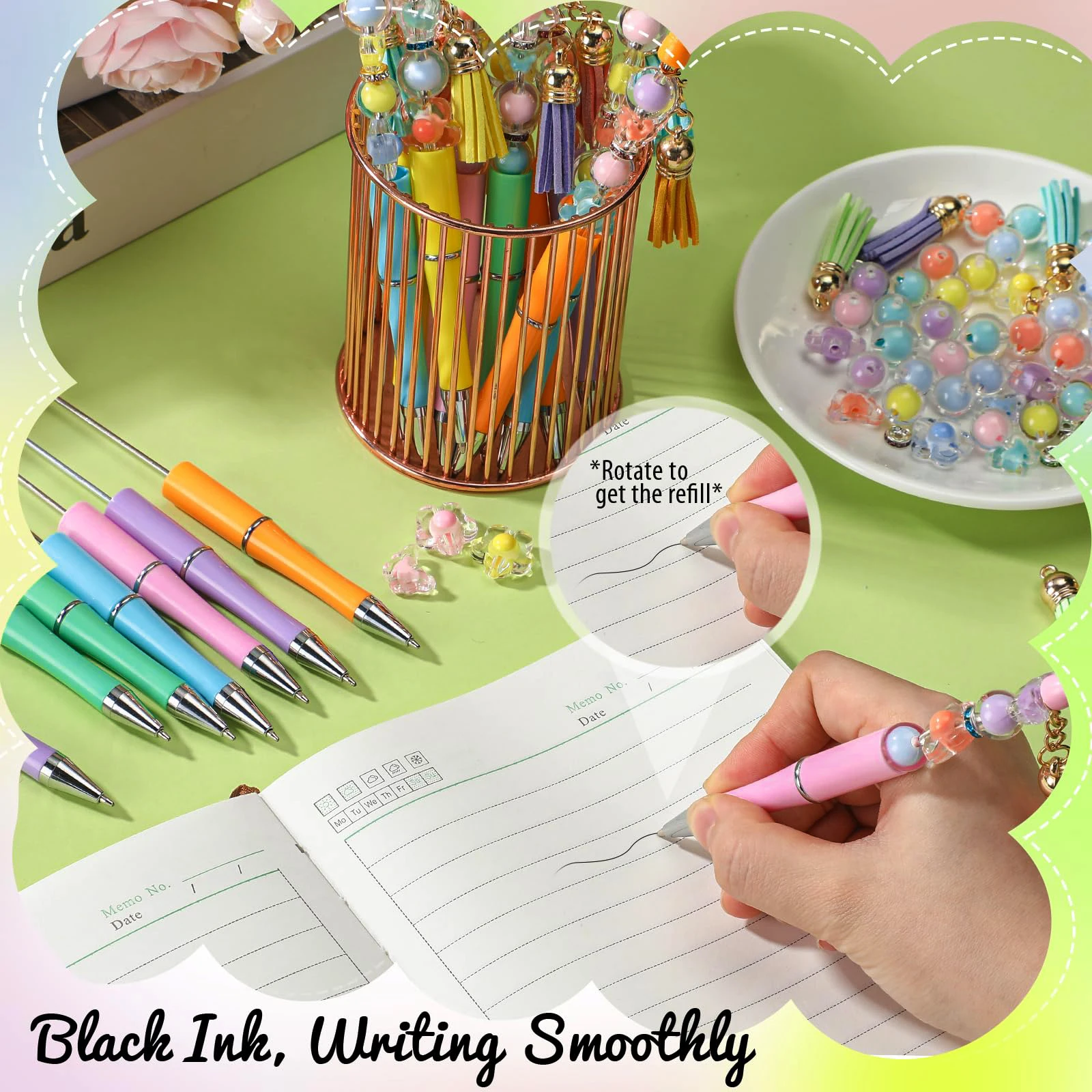 30Pcs New Beaded Ballpoint Pens Plastic Beadable Pens Wedding Favors Birthday Party Gifts Student Stationery Pens for Writing