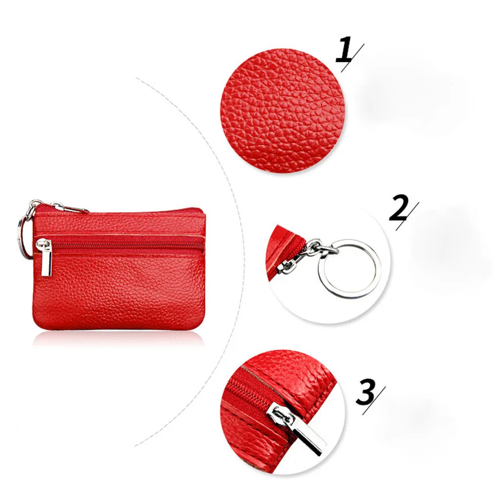 Women'S Small Change Money Bags Pocket Wallets With Key Ring Portable Functional Pouch Zipper Card Wallet Pu Coin Purses