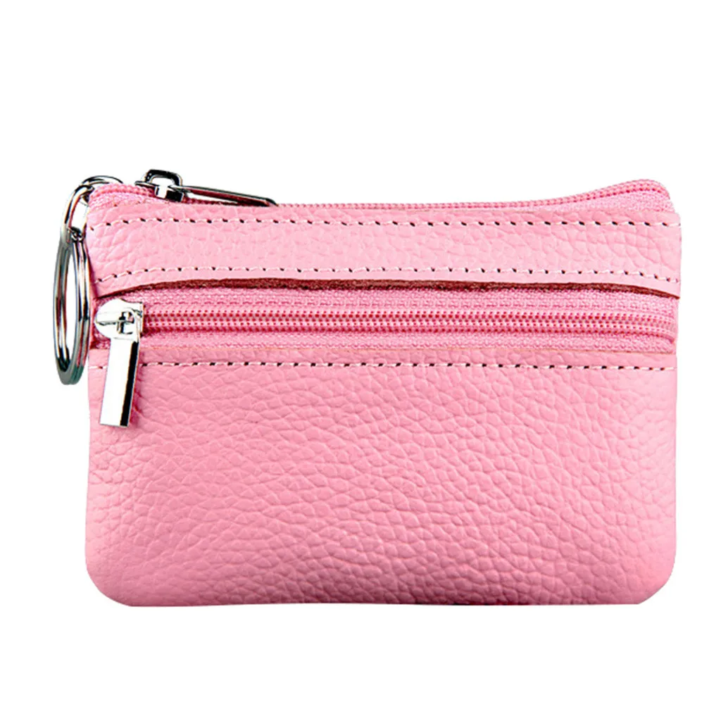 Women'S Small Change Money Bags Pocket Wallets With Key Ring Portable Functional Pouch Zipper Card Wallet Pu Coin Purses