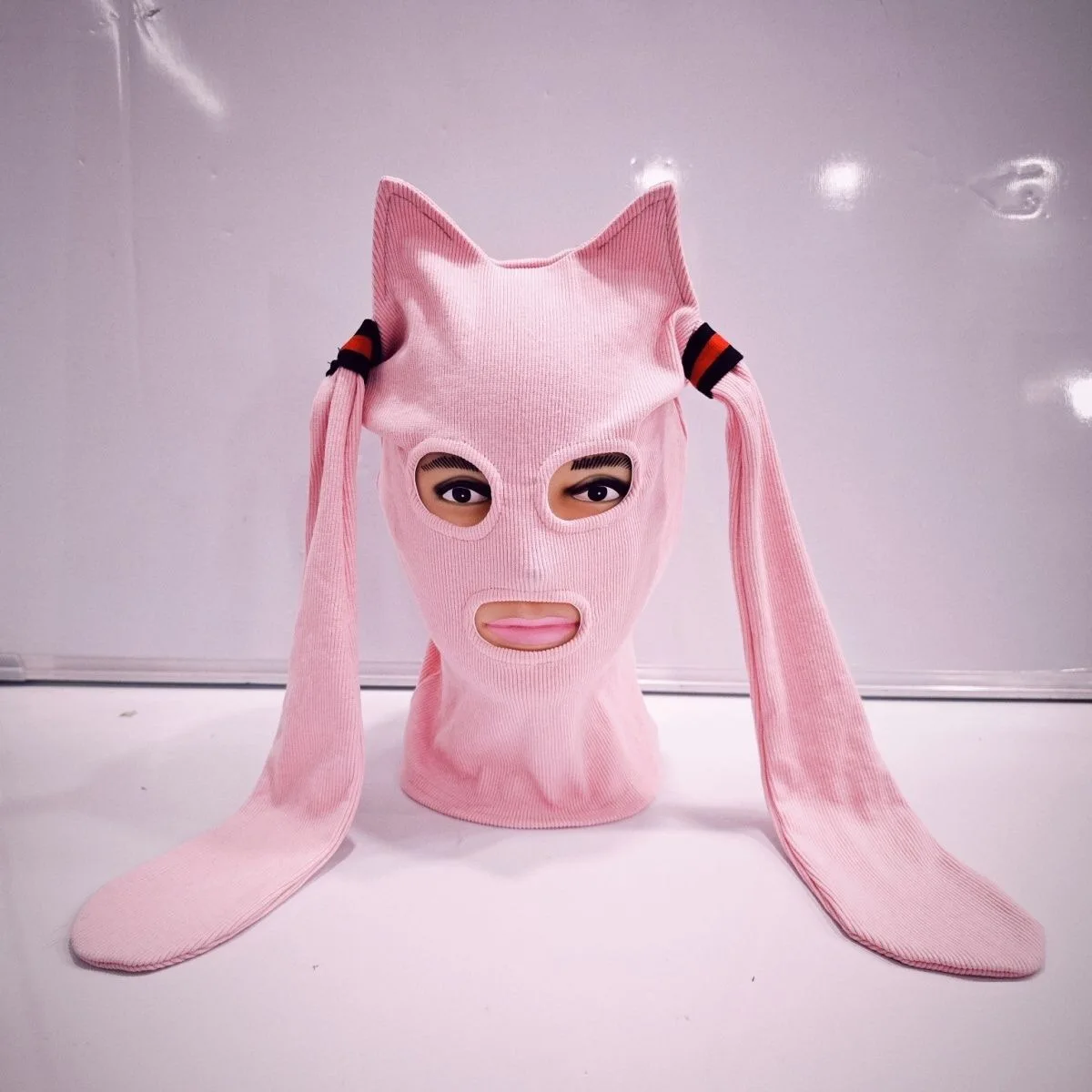 Funny Anime Cat Ear Knitted Face Mask Cosplay Cute Knitted Hats Halloween Party Costumes Accessory Funny Full Face Helmet