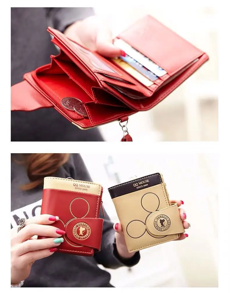 Explosion-style Women's Short Wallet Korean PU Leather Cute cartoon Student Zipper Handbag Multi-Card Folding Daily Pocket Walle