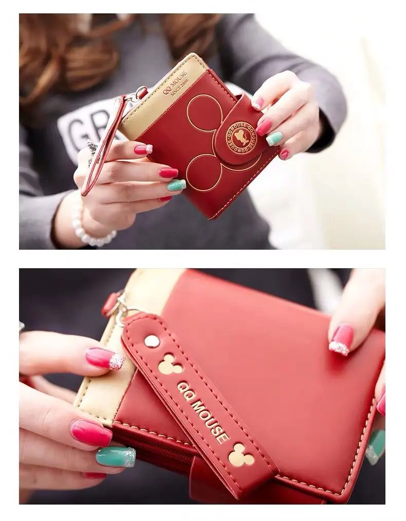 Explosion-style Women's Short Wallet Korean PU Leather Cute cartoon Student Zipper Handbag Multi-Card Folding Daily Pocket Walle
