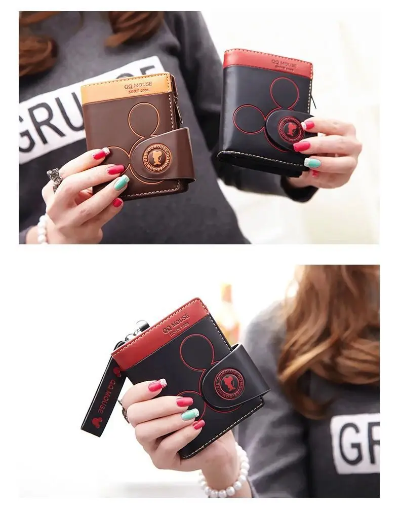 Explosion-style Women's Short Wallet Korean PU Leather Cute cartoon Student Zipper Handbag Multi-Card Folding Daily Pocket Walle