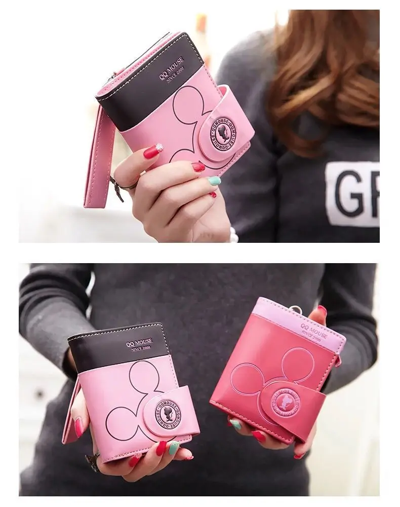 Explosion-style Women's Short Wallet Korean PU Leather Cute cartoon Student Zipper Handbag Multi-Card Folding Daily Pocket Walle