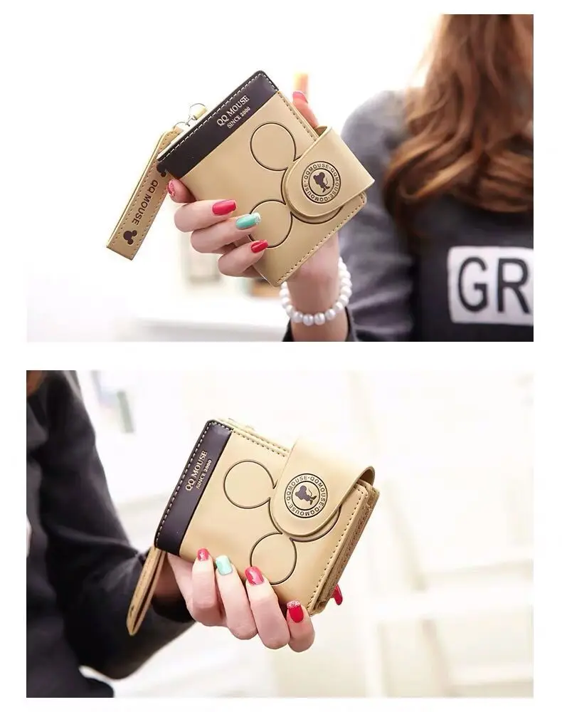 Explosion-style Women's Short Wallet Korean PU Leather Cute cartoon Student Zipper Handbag Multi-Card Folding Daily Pocket Walle