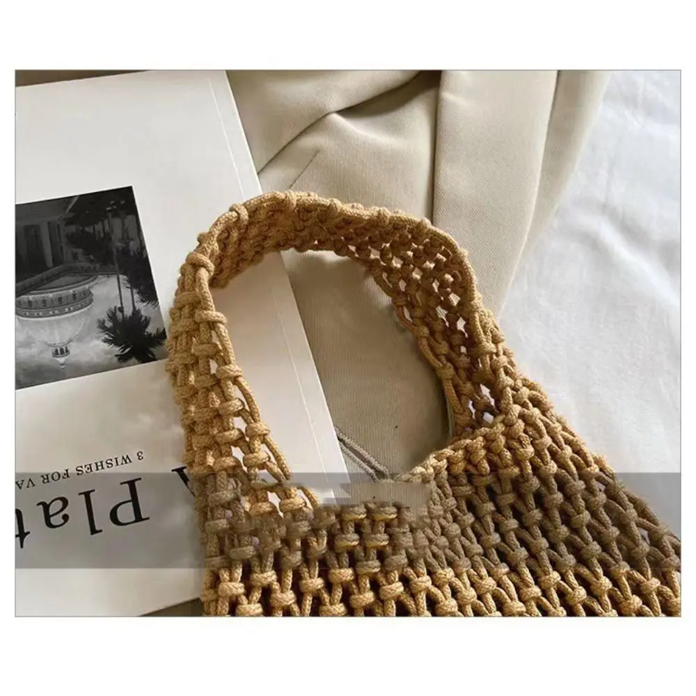 Personality Handmade Knitted Handbag Cotton Rope Hollowout Woven One-shoulder Pouch Large Capacity Colorful Underarm Bag Work