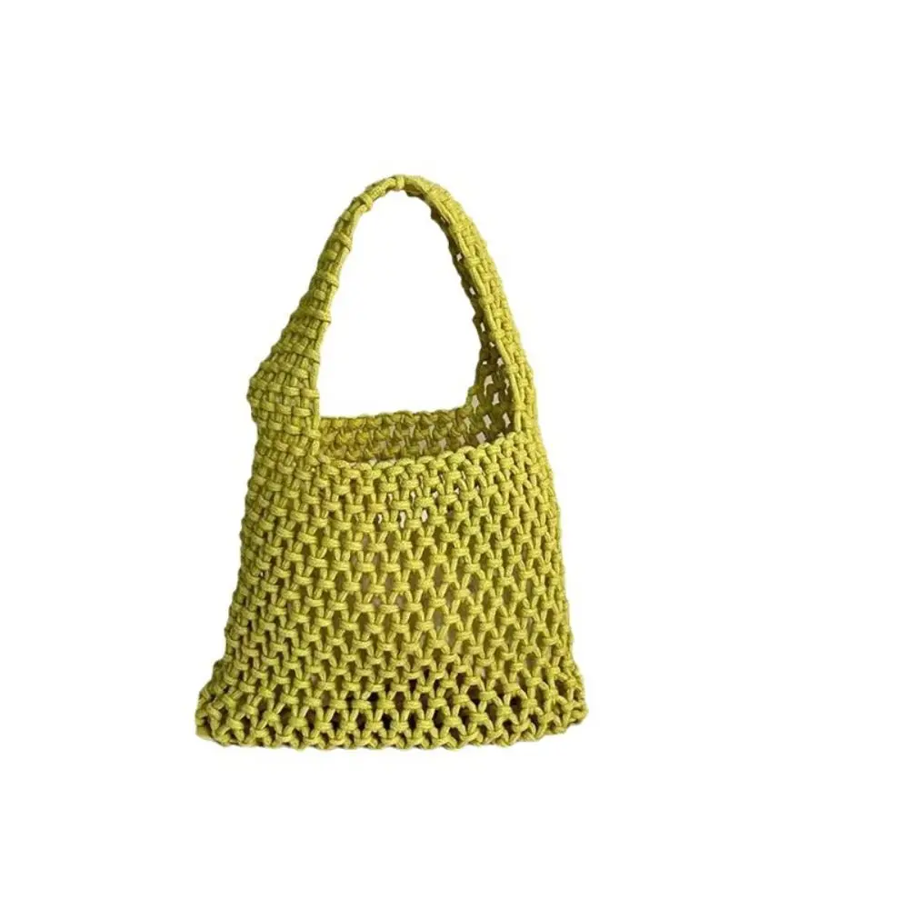 Personality Handmade Knitted Handbag Cotton Rope Hollowout Woven One-shoulder Pouch Large Capacity Colorful Underarm Bag Work