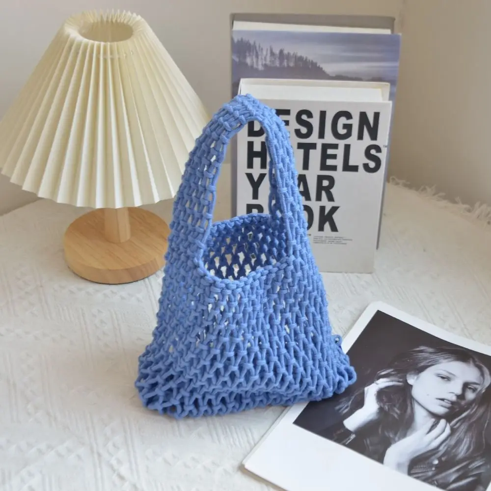 Personality Handmade Knitted Handbag Cotton Rope Hollowout Woven One-shoulder Pouch Large Capacity Colorful Underarm Bag Work