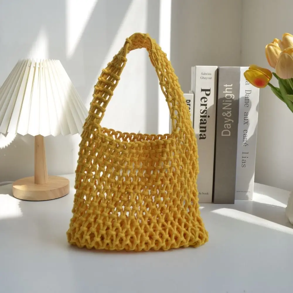 Personality Handmade Knitted Handbag Cotton Rope Hollowout Woven One-shoulder Pouch Large Capacity Colorful Underarm Bag Work