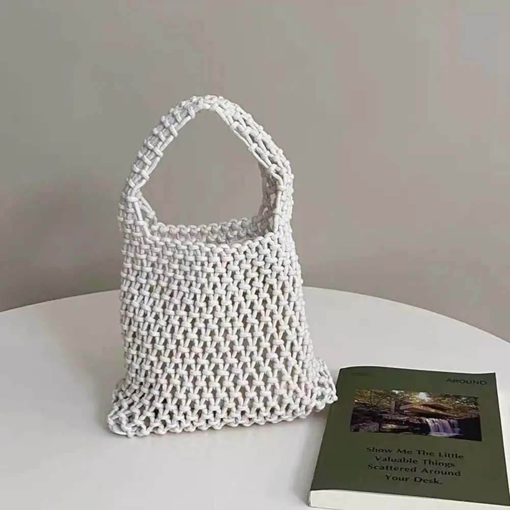 Personality Handmade Knitted Handbag Cotton Rope Hollowout Woven One-shoulder Pouch Large Capacity Colorful Underarm Bag Work