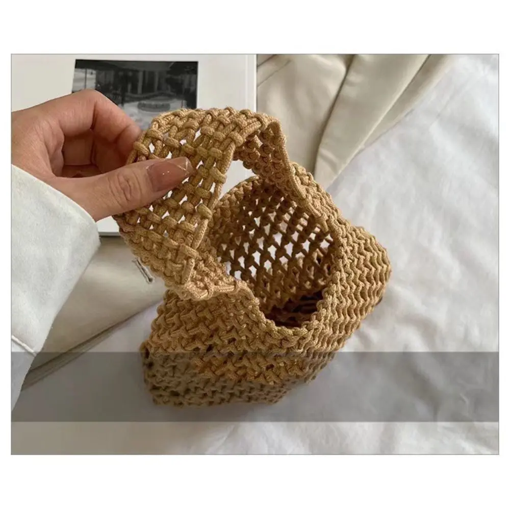 Personality Handmade Knitted Handbag Cotton Rope Hollowout Woven One-shoulder Pouch Large Capacity Colorful Underarm Bag Work