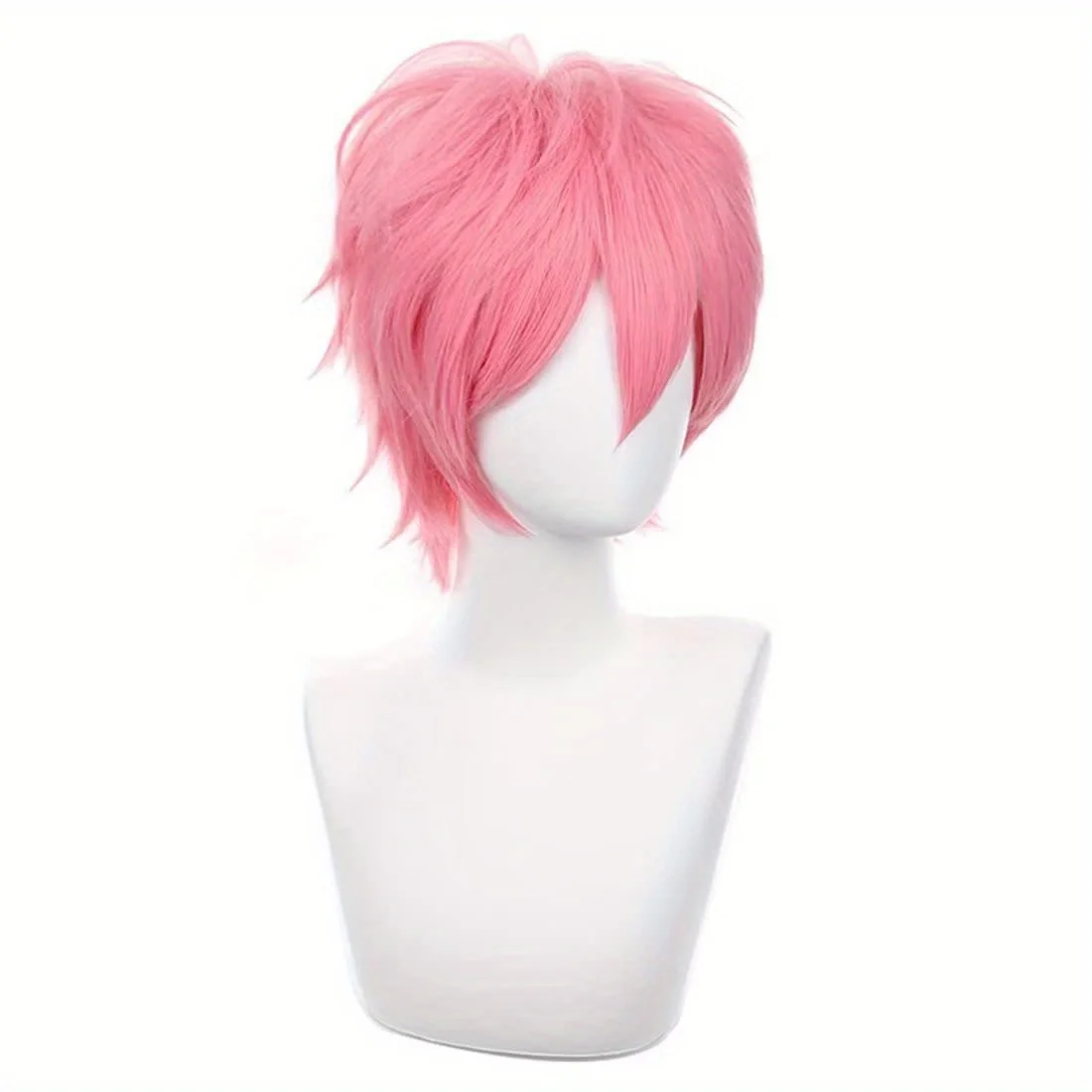 Short Pink Cosplay Wig Short Spiky Fluffy Heat Resistant Layered Synthetic Hair Men Women Halloween Party Wig