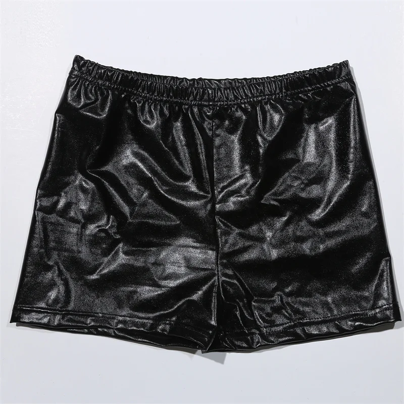 Women Yoga Shorts Silver Metallic Rave Booty Mid Waist Cheer Short PU Shiny Yoga Shorts Femme Fashion Sexy Clothes