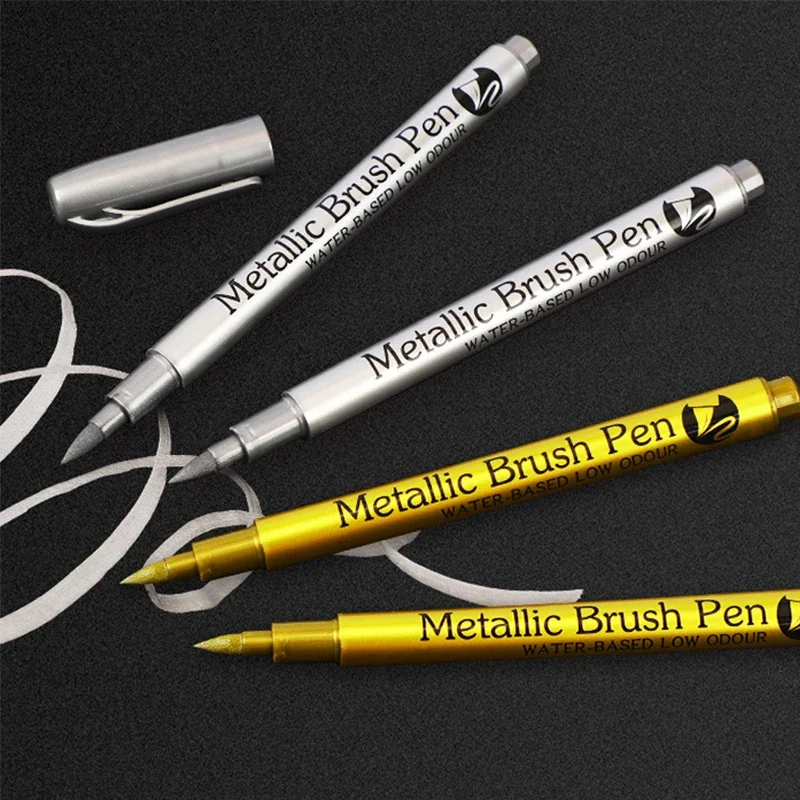 1/2Pc Brush Metallic Marker Pens Gold Silver Permanent Art Markers for Crafts Manga Scrapbooking Stationery School Art Supplies