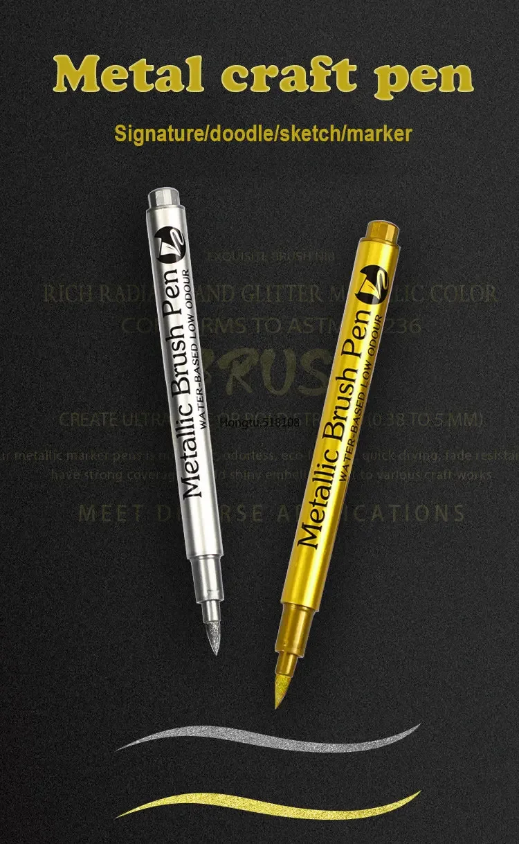1/2Pc Brush Metallic Marker Pens Gold Silver Permanent Art Markers for Crafts Manga Scrapbooking Stationery School Art Supplies