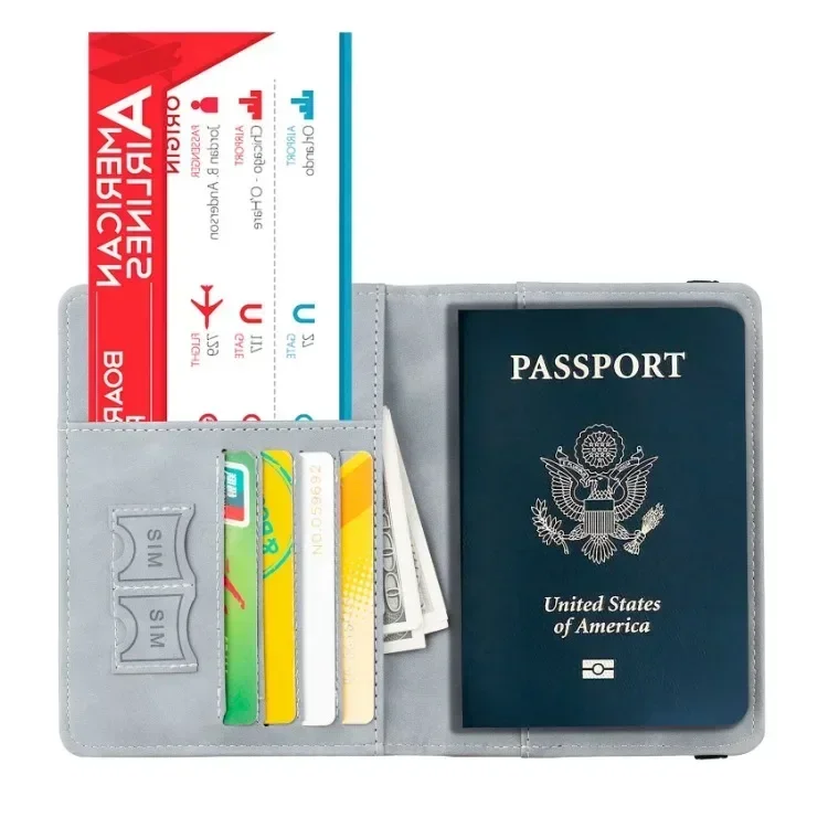RFID Blocking Leather Card Case Passport Holder Cover Wallet Travel Accessories for Women Men