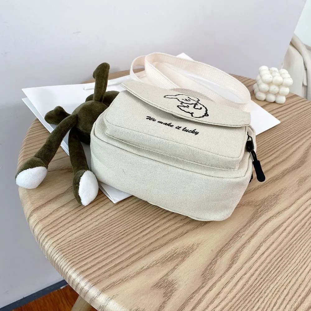 Ladies Fashion Canvas Small Square Bag Korean Version Multifunctional Cute Dog One-shoulder Diagonal Mobile Phone Package