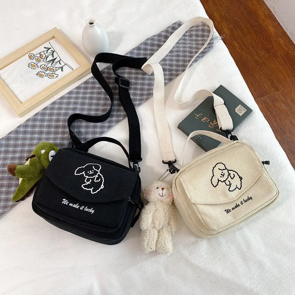 Ladies Fashion Canvas Small Square Bag Korean Version Multifunctional Cute Dog One-shoulder Diagonal Mobile Phone Package