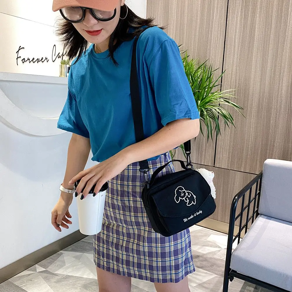 Ladies Fashion Canvas Small Square Bag Korean Version Multifunctional Cute Dog One-shoulder Diagonal Mobile Phone Package